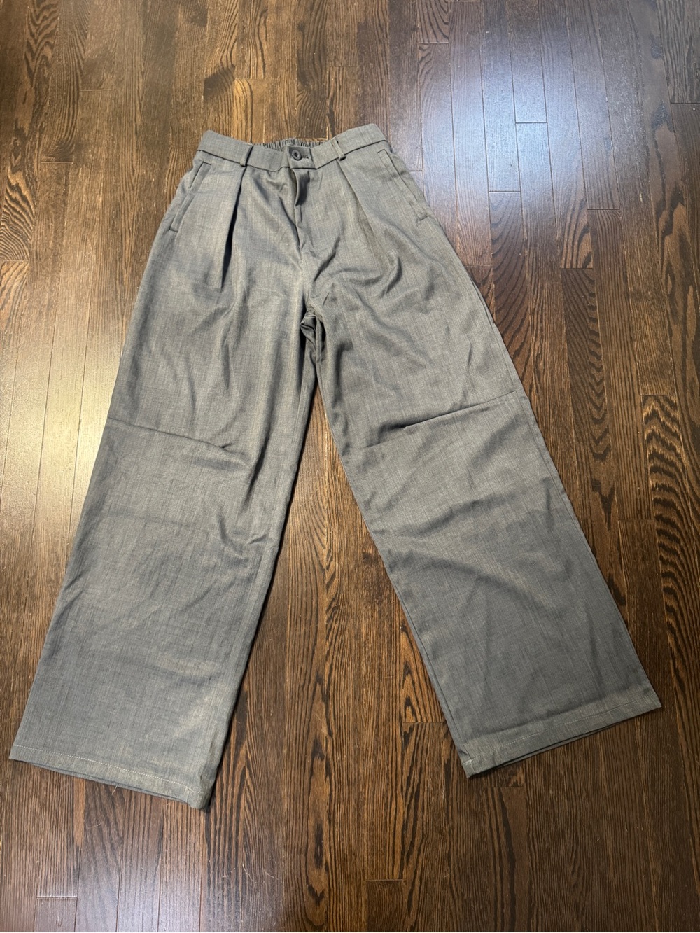 Wide-Leg Pleated Grey Dress Pants